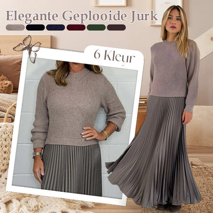 🔥 Kerstspecials 49% KORTING🍂Stijlvolle en elegante ronde hals geplooide jurk voor dames