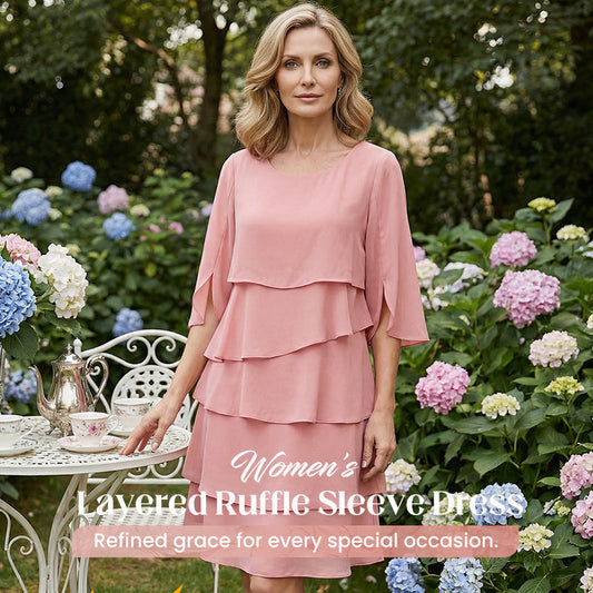 🌸Voorjaarsuitverkoop: 49% KORTING🎁👗Elegante damesjurk met gelaagde ruchemouwen – moeiteloze stijl voor elke gelegenheid💃