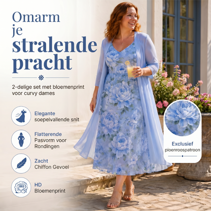 🔥LIMITED AANBIEDING✨ Elegante Bloemenprint Jurkset 2-delig, Zacht & Ademend, Plus Size Beschikbaar🌷