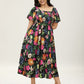 ⏰Zomeruitverkoop 50% KORTING 💃Gebloemde midi-jurk met gesmockte vierkante hals en zakken