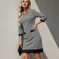🏆 Hot Sale - 57% KORTING ✨Dames Midi-Jurk met Pied-de-Poule Print, ¾-Mouwen & Elegante Knopen 👗