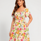 ⏰Zomeruitverkoop 50% KORTING 💃Gebloemde midi-jurk met gesmockte vierkante hals en zakken