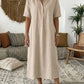 ⏰TIJDELIJK KORTING👗🌿Linnenmix midi shirtjurk V-hals losse pasvorm voor warme dagen