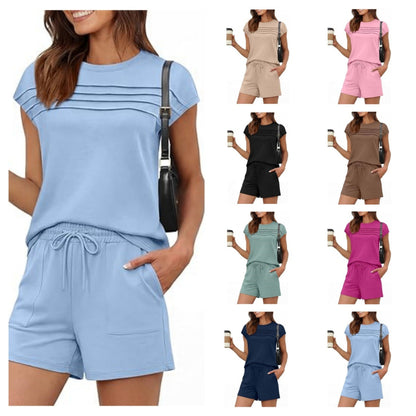 ⏰HALVE PRIJS👚✨Dames plooi top+short set, zacht ademend voor dagelijks dragen