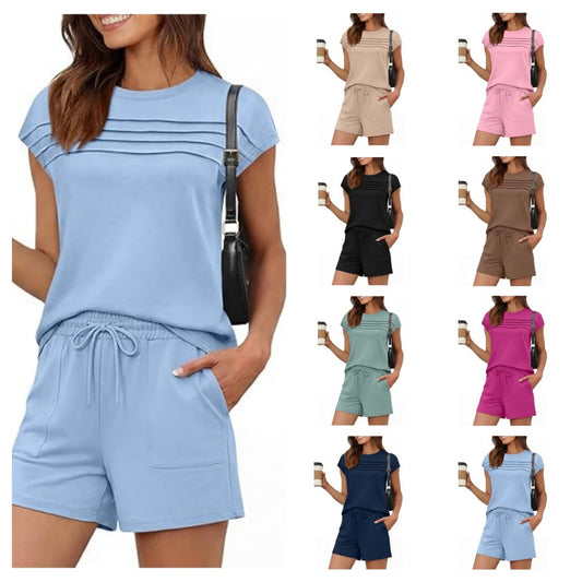 ⏰HALVE PRIJS👚✨Dames plooi top+short set, zacht ademend voor dagelijks dragen