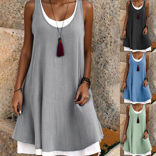 🔥GROTE KORTING✨ Nep-tweedelige mouwloze jurk, zacht & ademend, ruim vallend maten S t/m 3XL👗