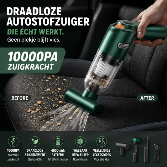 ⚡ TOP DEAL 🚗 Draadloze Autostofzuiger –10000Pa Krachtige Reiniging ✨Weg met Kruimels & Haar 🐾