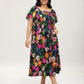 ⏰Zomeruitverkoop 50% KORTING 💃Gebloemde midi-jurk met gesmockte vierkante hals en zakken