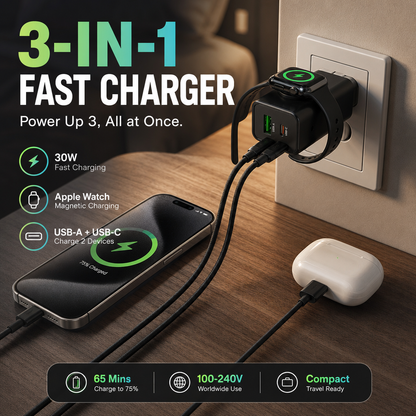 🔥 50% Korting 3-in-1 Oplader ⚡ 30W Snel Laden🔌Minder Kabels, Meer Gemak