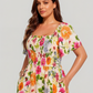 ⏰Zomeruitverkoop 50% KORTING 💃Gebloemde midi-jurk met gesmockte vierkante hals en zakken