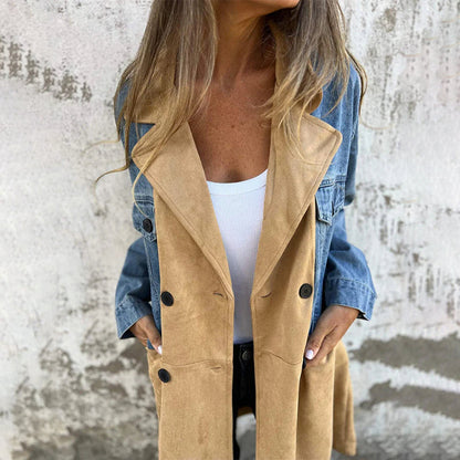 🎁 Nieuw Binnen ✨ Dames Denim Patchwork Halflange Jas 🧥 Trendy Design, Unieke Details & Comfortabele Pasvorm