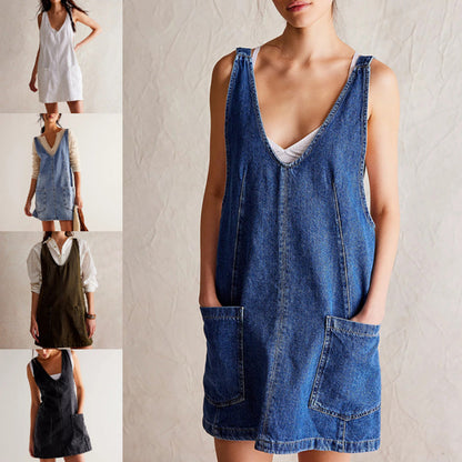 🔥 50% KORTING 👗 Denim Rugloze Jurk met Zakken ✨