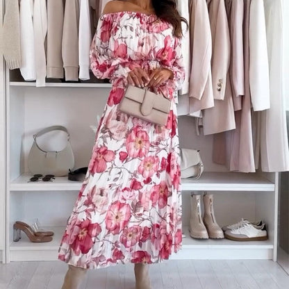 🌸NIEUW Bloemenprint off-shoulder top + lange rok set, lichtgewicht en veelzijdig✨