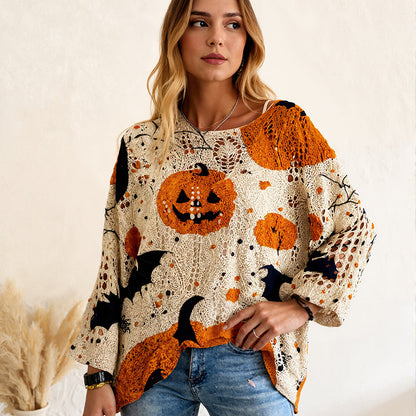 🎃 Halloween Favoriet ✨ Dames Gebreide Trui met Vleermuismouwen 🦇 Losse Pasvorm, Comfortabel & Unieke Halloweenstijl