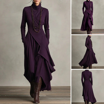 📣Gratis levering, laatste honderd artikelen🎉Elegante asymmetrische Maxikleid met hoge hals voor dames