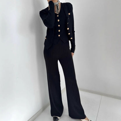 ✨ Alles-in-één Set: V-Hals Top, Cardigan & Wijde Broek – Comfort & Elegantie in 1! 💃