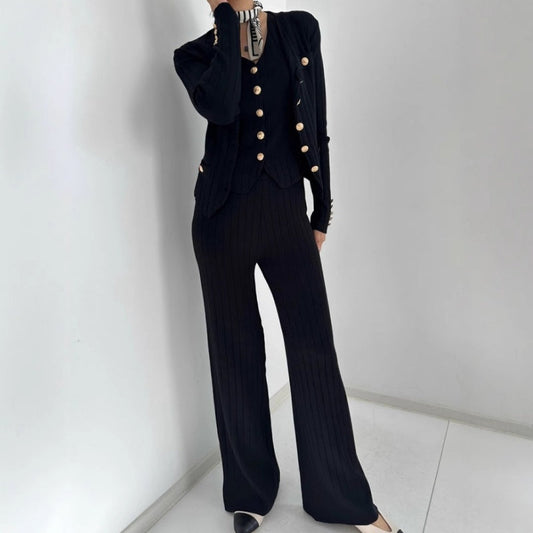✨ Alles-in-één Set: V-Hals Top, Cardigan & Wijde Broek – Comfort & Elegantie in 1! 💃