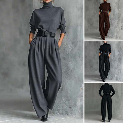 🔥 Tijdelijke Aanbieding ✨ Elegante Damesset met Coltrui Top & Hoge Taille Broek 👚👖 Chique Look, Comfortabele Pasvorm & Perfecte Combinatie