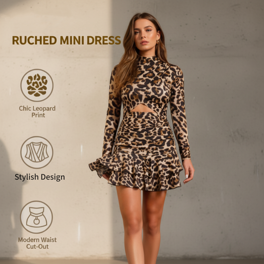 🔥64% KORTING💖 (Nieuwe collectie)! Damesrok met luipaardprint en ruches – Zacht en wild