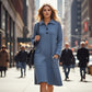 Women's Lapel-Collar Button-Up Knit Midi Dress