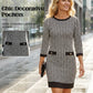 🏆 Hot Sale - 57% KORTING ✨Dames Midi-Jurk met Pied-de-Poule Print, ¾-Mouwen & Elegante Knopen 👗