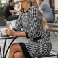 🏆 Hot Sale - 57% KORTING ✨Dames Midi-Jurk met Pied-de-Poule Print, ¾-Mouwen & Elegante Knopen 👗