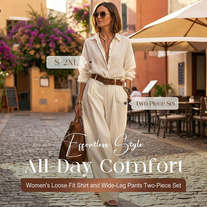 Gratis verzending🏷️ Linnen damespak (met blouse en wijde broek) stijlvol en comfortabel🌸