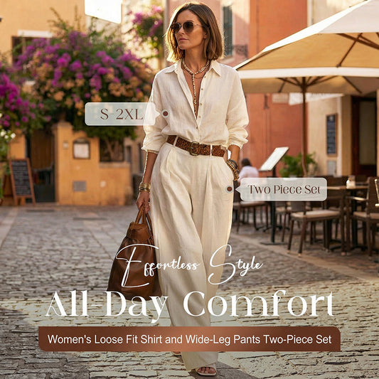 Gratis verzending🏷️ Linnen damespak (met blouse en wijde broek) stijlvol en comfortabel🌸