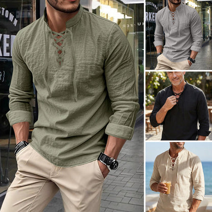 🔥 50% KORTING ✨ Heren Casual Overhemd met Opstaande Kraag 👔 Ademend Katoen, Moderne Look & Comfortabele Pasvorm