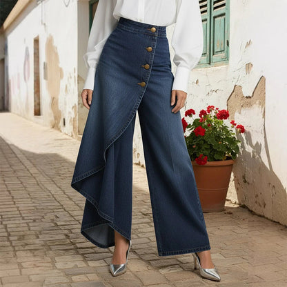 🔥50K+ VERKOCHT | HALVE PRIJS 👖 Hoge taille wrap jeans KWALITATIEVE MENGSTOF, asymmetrisch ontwerp met knopen