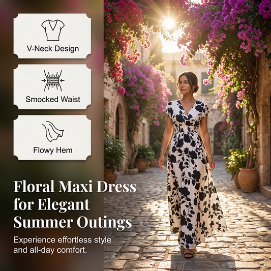 🔥 Halve prijs! Bloemenprint jurk met V-hals - getailleerd model👗 Flatterend en comfortabel