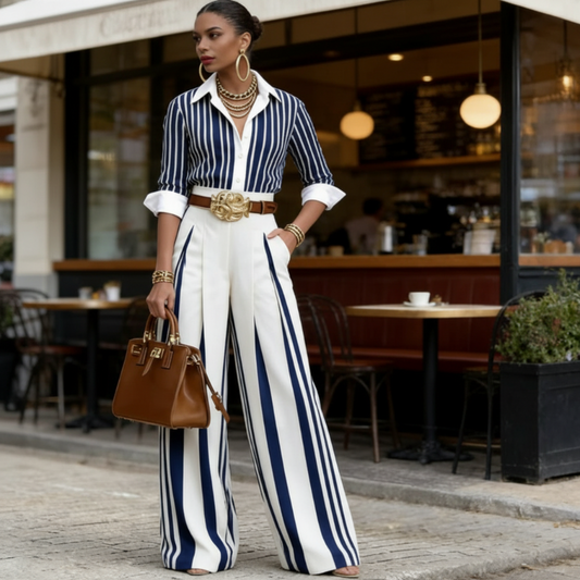 🔥Nieuwe collectie & aanbiedingen✨ Set van overhemd en wijde broek — slankmakende pasvorm, modieuze look👖