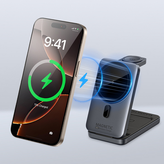 🔥AANBIEDING 3-in-1 magnetische draadloze oplader, opvouwbaar en draagbaar voor een opgeruimd bureau✨