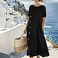 ⏰🔥Tijdelijke aanbieding 👗Dames Asymmetrische Knop Jurk | 💃 Ademende Zachte Stof A-Lijn Midi | 📏 Maten S-3XL