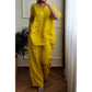 🥳50% KORTING NU💞 Dames V-hals knoop katoen-linnen set, los ademend slank makend veelzijdig tweedelig pakket👗