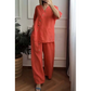 🥳50% KORTING NU💞 Dames V-hals knoop katoen-linnen set, los ademend slank makend veelzijdig tweedelig pakket👗