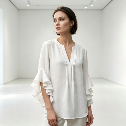 💃 TOP TREND 2026 ⭐Dames V-Hals Blouse – Elegante Ruchesmouwen & Comfortabele Pasvorm 🌸