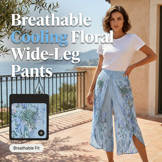🔥45% Korting Bloemen Wijde Broek🌬️Hoge taille met zijspleten zomercomfortabel