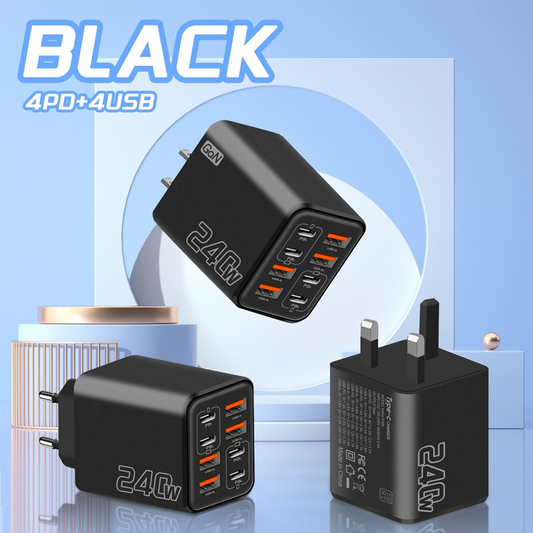 ⚡️HALVE PRIJS 🔌240W 8-poorts GaN lader | Snel laden, ruimtebesparend, perfect voor onderweg