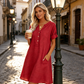 ✨TOP VERKOOP👗Effen casual jurk met zijzakken, geen strakke pasvorm in het dagelijks leven
