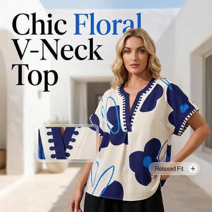 ⏳TIJDELIJKE KORTING👚Bloemenprint top, gedeelde V-hals, luchtige mouwen & ademend