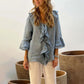 🎉GROTE KORTING！🎉 Damesblouse met ruche kraag & klokkenmouwen, luchtig en comfortabel