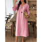👗50% KORTING Dames V-hals jurk, ademende stof & oprolbare mouwen