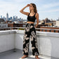 Women's Leaf Print Drawstring Wide-Leg Pants