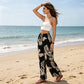 Women's Leaf Print Drawstring Wide-Leg Pants