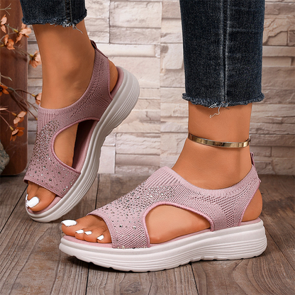 Women's Rhinestone Knit Platform Sandals