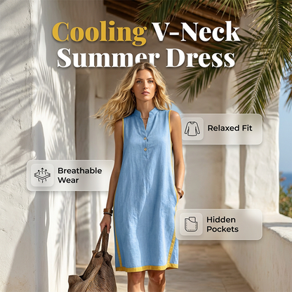 💙💥50% KORTING Zomerjurk V-hals met knopen, ademend & luchtig voor warme dagen