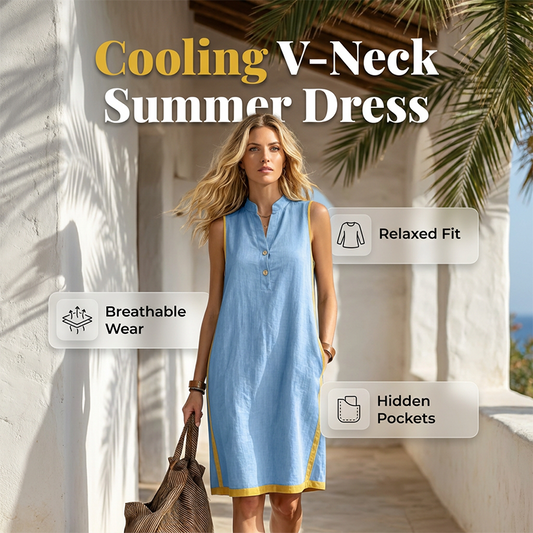 💙💥50% KORTING Zomerjurk V-hals met knopen, ademend & luchtig voor warme dagen
