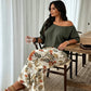 Tweedelige set voor dames: top met blote schouders en broek met print