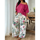 Tweedelige set voor dames: top met blote schouders en broek met print